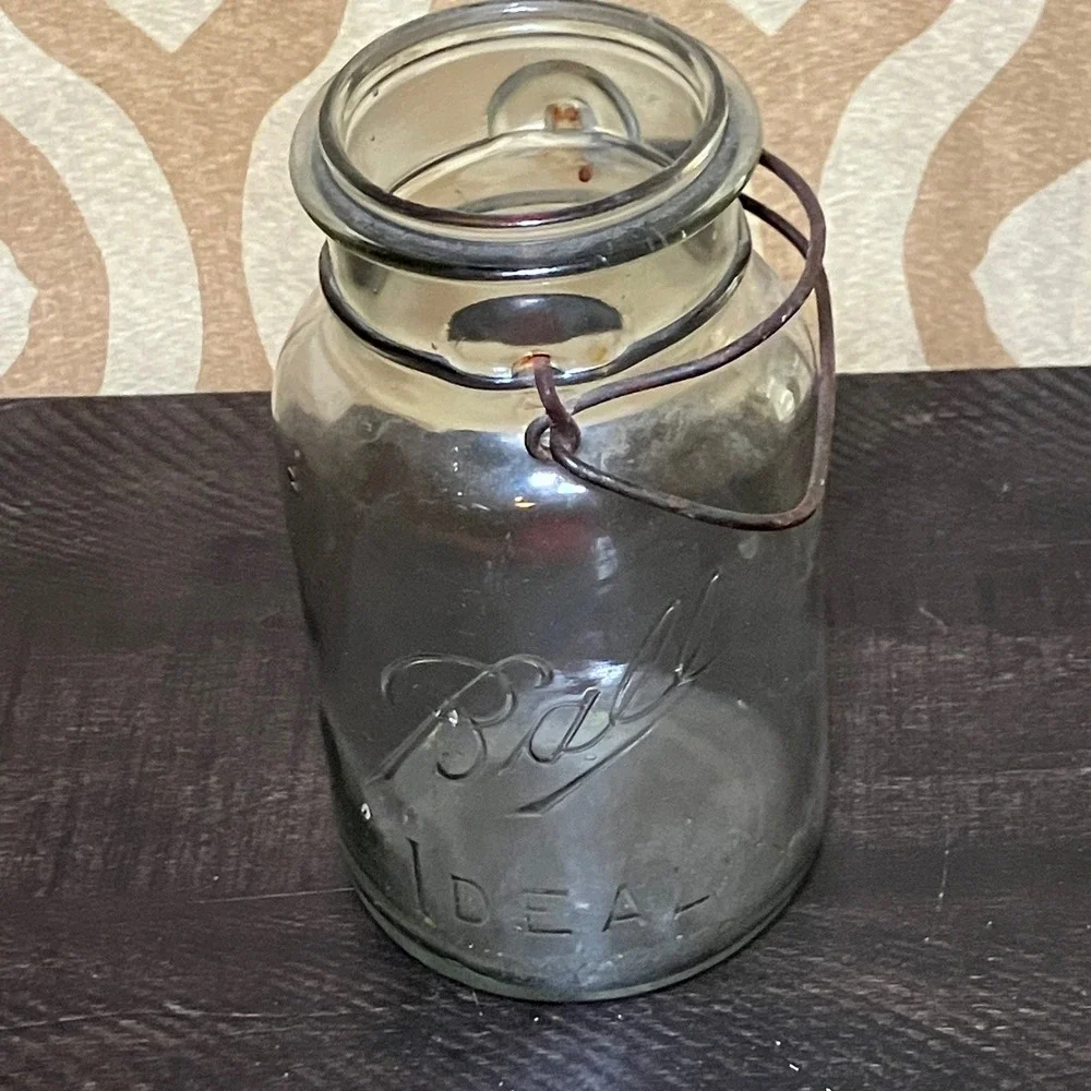 Ball Ideal Mason Jar Vintage Clear Glass Wire Bail Closure Antique